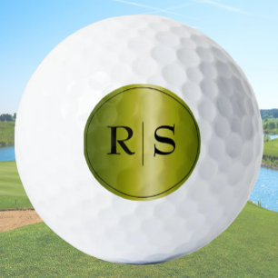 Modern Elegant Gold and Black Monogrammed Golf Balls