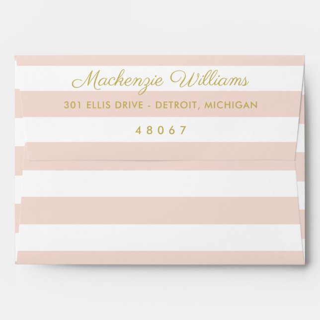 Modern Elegant Gold and Blush Pink Stripes Wedding Envelope (Back (Top Flap))