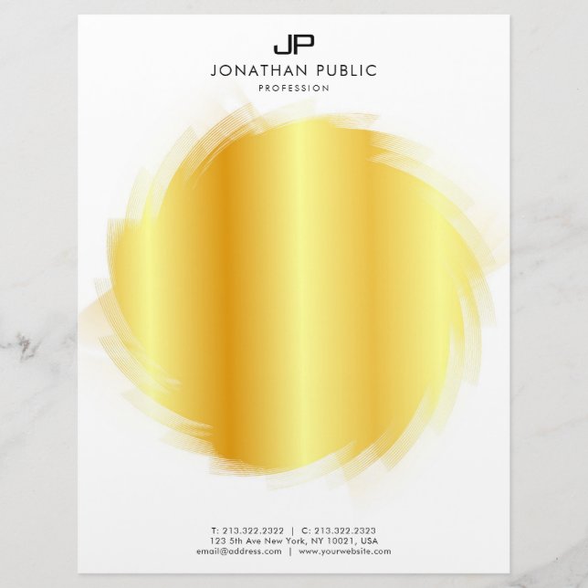 Modern Elegant Gold And White Monogrammed Letterhead (Front)