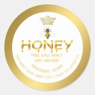 Modern elegant gold bee crown honey comb honey jar classic round sticker