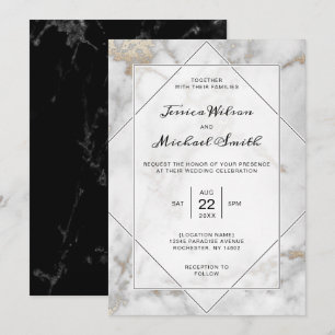 Modern Elegant Gold Black and White Marble Wedding Invitation