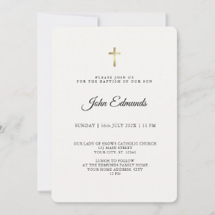 Modern Elegant Gold & Black Calligraphy Baptism Invitation