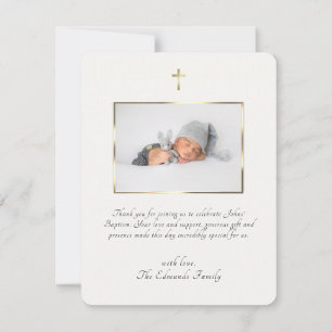 Modern Elegant Gold & Black Calligraphy Baptism  Thank You Card