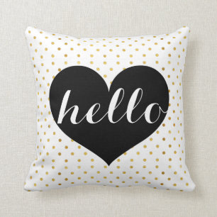Modern Elegant Gold & Black Hello Heart Custom Throw Pillow