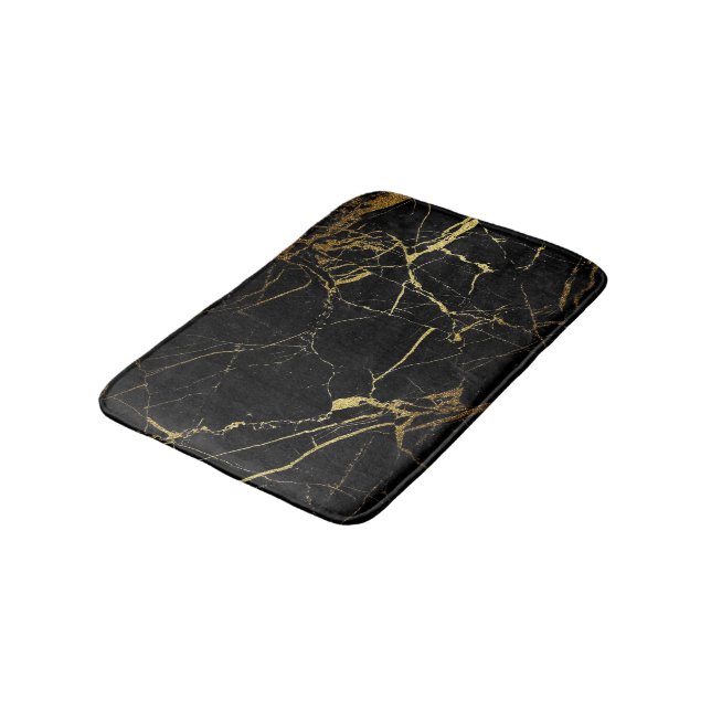 Modern Elegant Gold & Black Marble Design Bath Mat (Angled)
