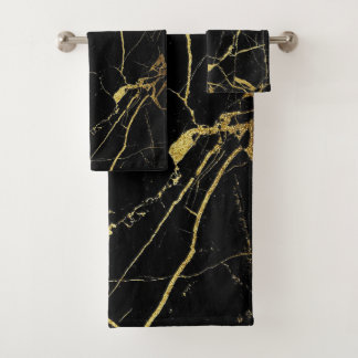 Modern Elegant Gold & Black Marble Design Bath Towel Set