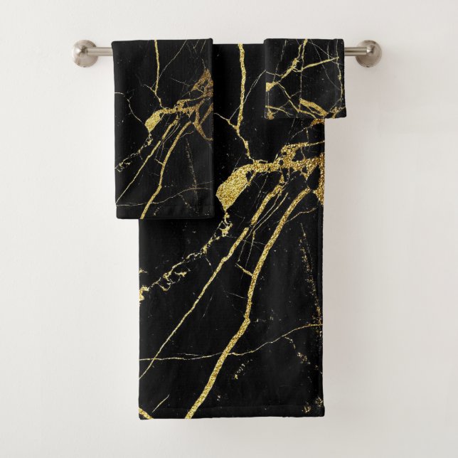 Modern Elegant Gold & Black Marble Design   Bath Towel Set (Insitu)