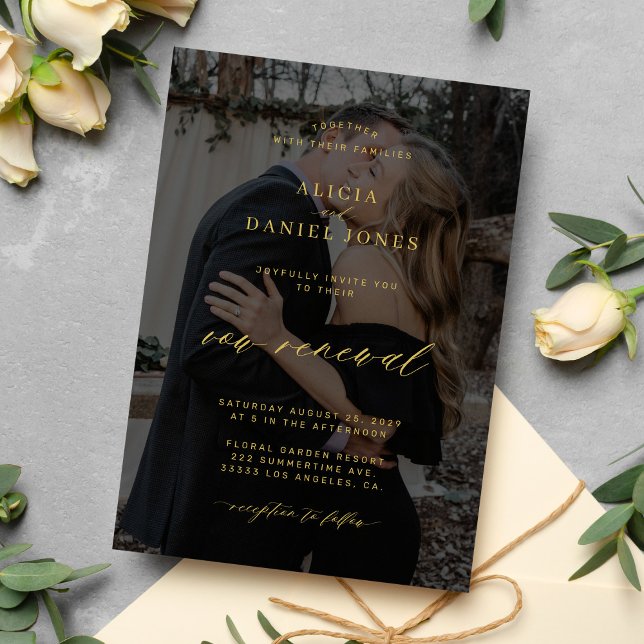 Modern elegant gold black wedding vow renewal  invitation (Creator Uploaded)