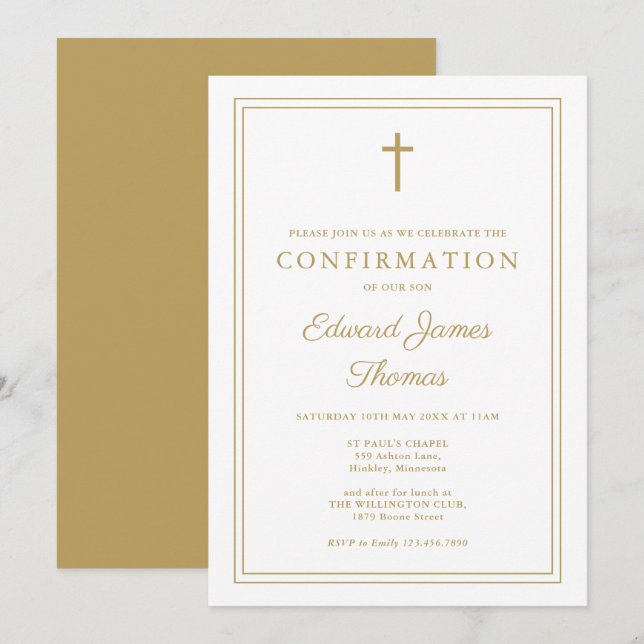 Modern Elegant Gold Border Confirmation Invitation (Front/Back)