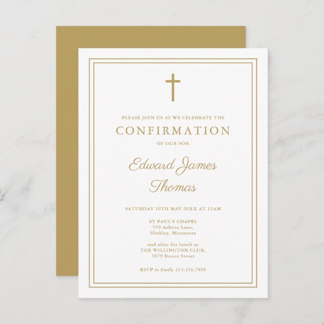 Modern Elegant Gold Border Confirmation Invitation Postcard (Front/Back)