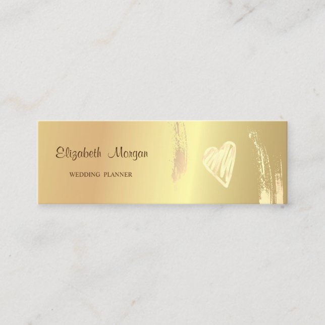 Modern   Elegant, Gold Brush Stroke,Heart Mini Business Card (Front)