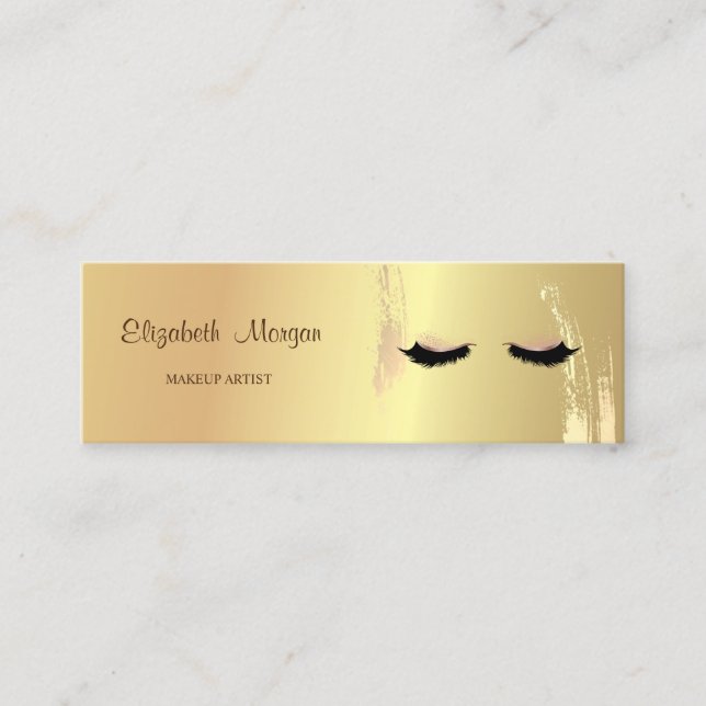 Modern   Elegant, Gold Brush Stroke, Lashes Mini Business Card (Front)