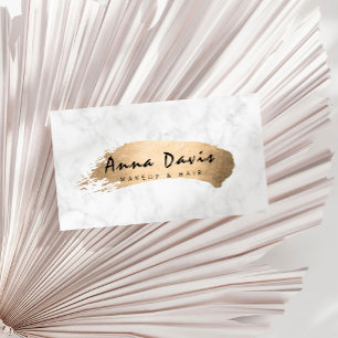 Modern elegant gold brushstroke makeup & hair business card