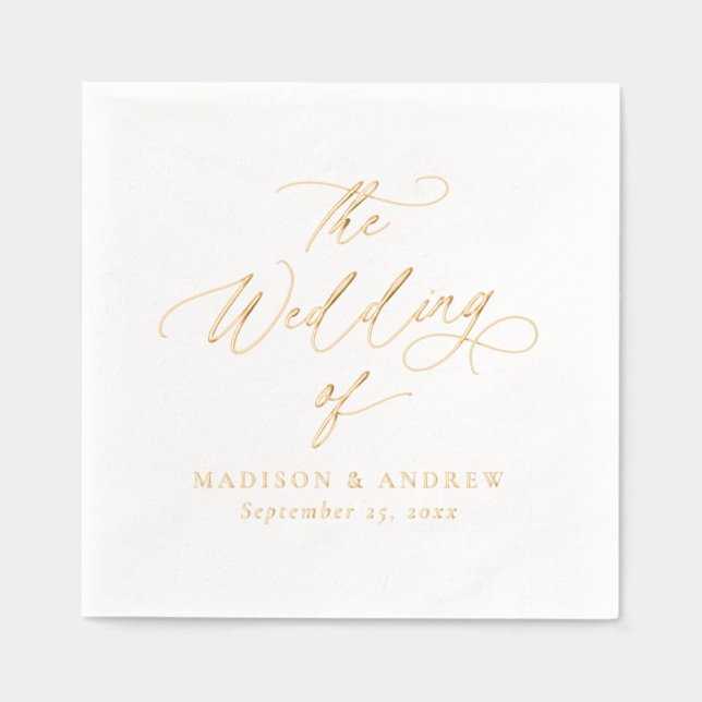 Modern Elegant Gold Calligraphy Wedding Foil Napkins (Front)