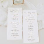 Modern Elegant Gold Calligraphy Wedding Program<br><div class="desc">This elegant wedding program features beautiful gold calligraphy on a crisp white background, creating a timeless and sophisticated look for your special day. Personalize the program with your names, wedding date, and ceremony details in bold gold lettering, ensuring every detail is just right. The reverse side of the program showcases...</div>