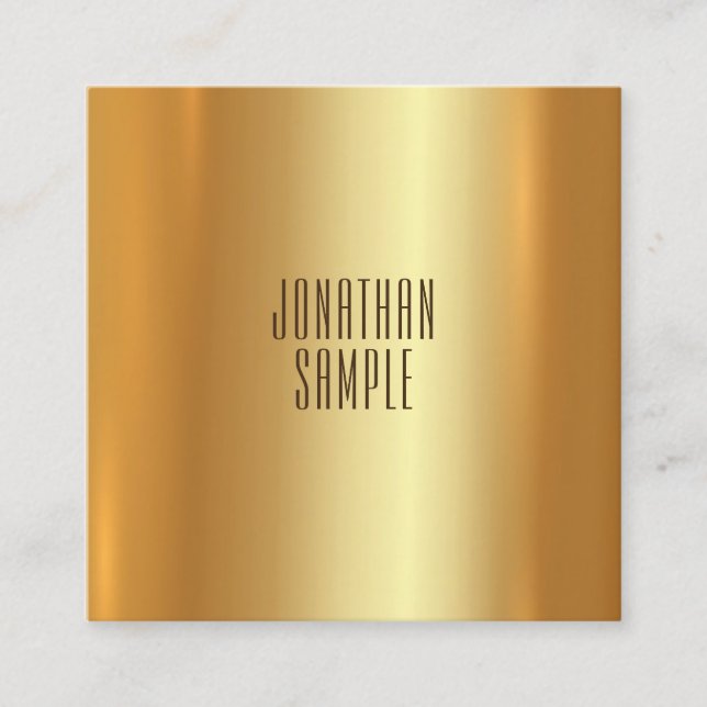 Modern Elegant Gold Charming Design Unique Plain Square Business Card (Front)