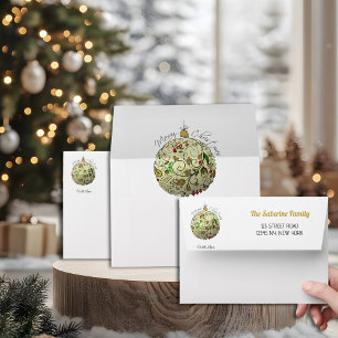 Modern Elegant Gold Christmas Doodle Ornament  Envelope