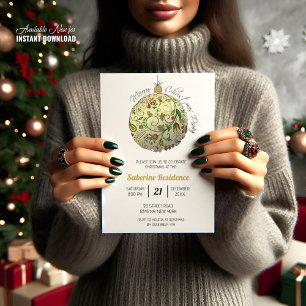 Modern Elegant Gold Christmas Doodle Ornament  Invitation