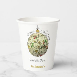Modern Elegant Gold Christmas Doodle Ornament Paper Cups