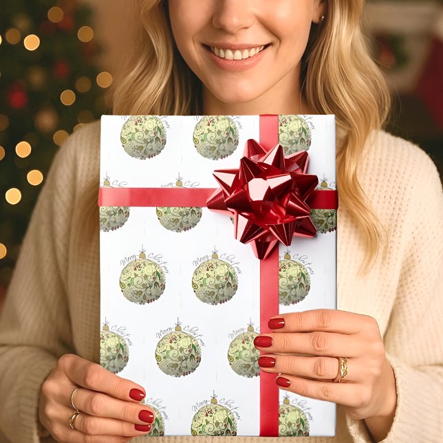 Modern Elegant Gold Christmas Doodle Ornament Wrapping Paper (Creator Uploaded)