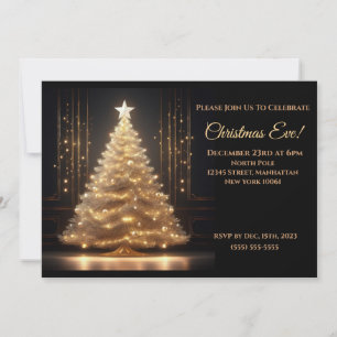 Modern Elegant Gold Christmas Tree Invitation