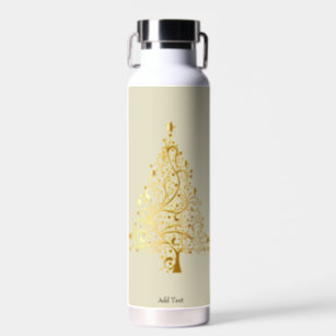 Modern Elegant Gold Christmas Tree Personalized Water Bottle