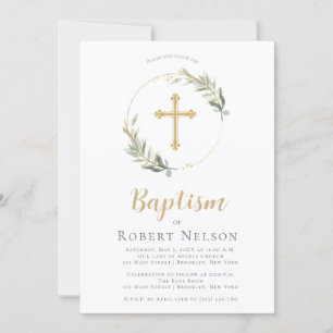 Modern Elegant Gold Circle Baptism Christening Invitation