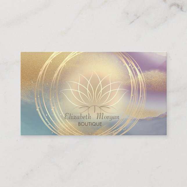 Modern Elegant ,Gold Circles Lotus Colourful Business Card (Front)