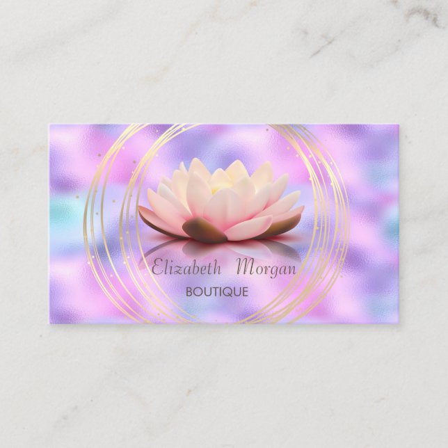 Modern Elegant,Gold Circles Lotus Holographic Business Card (Front)