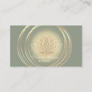 Modern Elegant Gold Circles Lotus Sage Green  Business Card