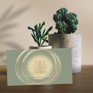 Modern Elegant Gold Circles Lotus Sage Green Business Card