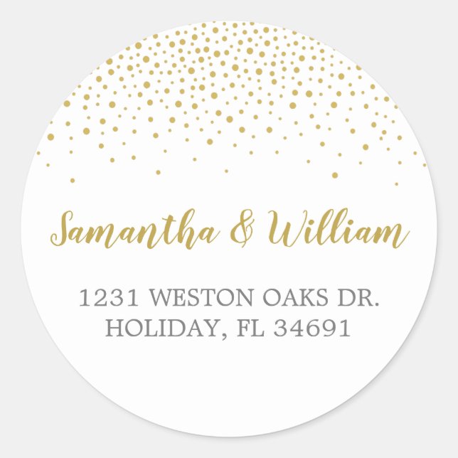 Modern Elegant Gold Confetti Wedding Address Label (Front)