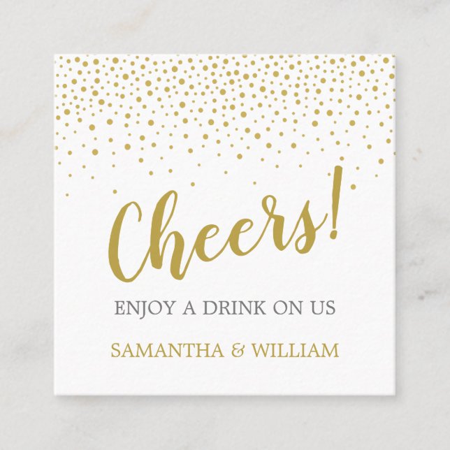 Modern Elegant Gold Confetti Wedding Drink Ticket (Front)