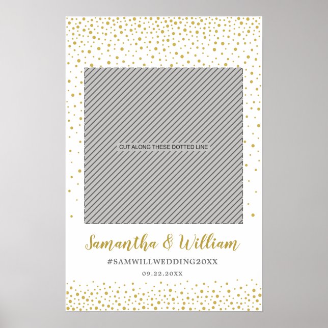 Modern Elegant Gold Confetti Wedding Photo Frame Poster (Front)