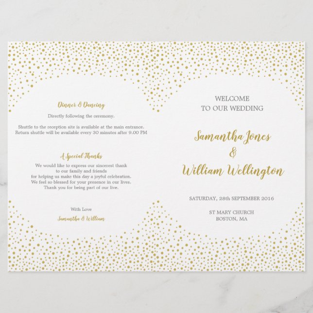 Modern Elegant Gold Confetti Wedding Program (Front)