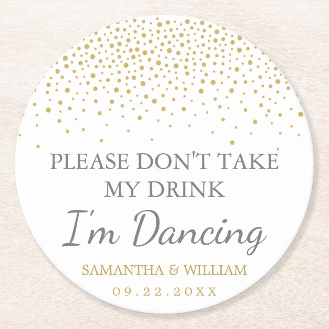 Modern Elegant Gold Confetti Wedding  Round Paper Coaster (Front)