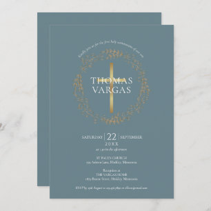 Modern Elegant Gold Cross First Holy Communion Invitation