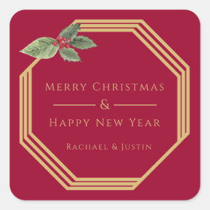 Modern Elegant Gold Custom Merry Christmas Square Sticker