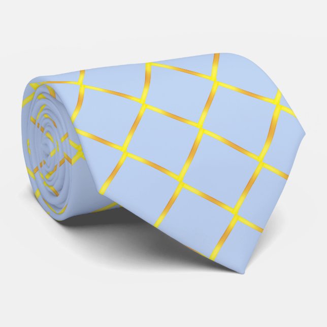 Modern Elegant Gold Diamond Pattern on Light Blue Tie (Rolled)