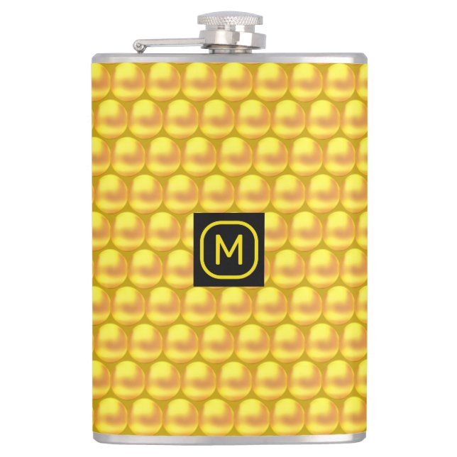 Modern Elegant Gold Dots & Monogram Hip Flask (Front)