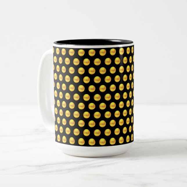 Modern Elegant Gold Dots on Black Two-Tone Coffee Mug (Front Left)