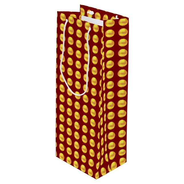 Modern Elegant Gold Dots on Red Wine Gift Bag (Front Angled)