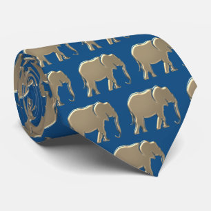 Modern Elegant Gold Elephant Pattern Classic Blue Tie