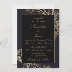 Modern Elegant Gold Faux Metal Floral Wedding Invitation