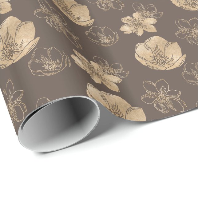 Modern Elegant Gold Foil Floral Pattern Wrapping Paper (Roll Corner)