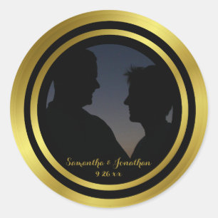 Modern Elegant Gold Foil Photo Wedding Engagement Classic Round Sticker