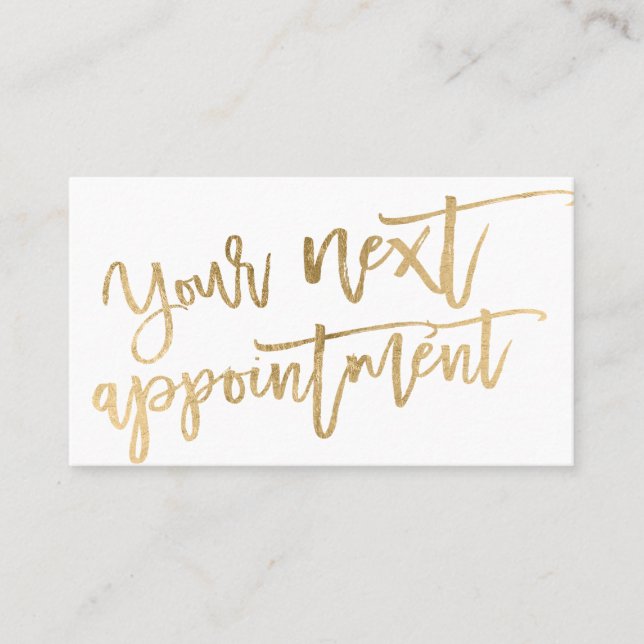 Modern elegant gold foil script typography white appointment card (Front)