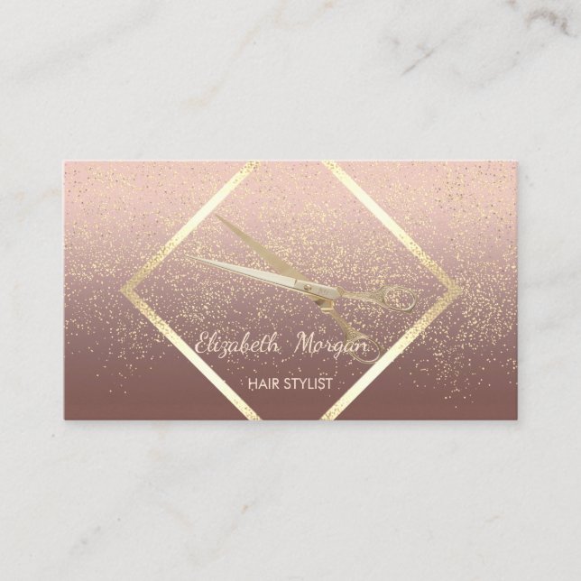 Modern Elegant  ,Gold Frame,Confetti,Scissors Business Card (Front)