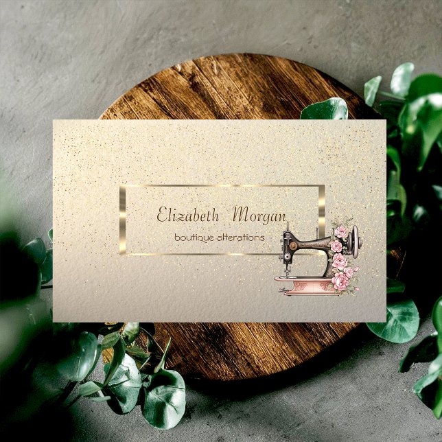 Modern Elegant Gold Frame,Confetti Sewing Machine Business Card (Creator Uploaded)