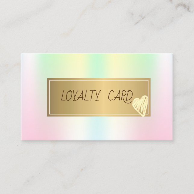 Modern Elegant Gold Frame Heart Iridescent Loyalty Card (Front)